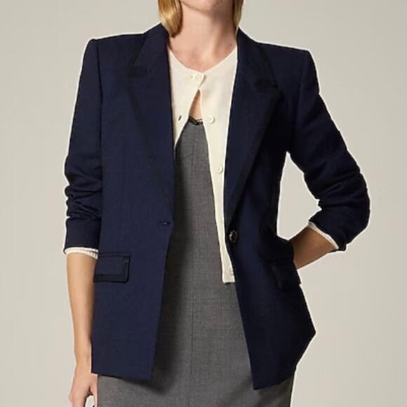 J.Crew Vivienne Blazer Italian Stretch Merino Wool Blend Office Exec CI618 Navy - Picture 2 of 16